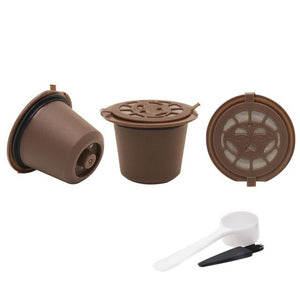 3 PCS Refillable Reusable Nespresso Coffee Capsule With 1PC Plastic Spoon Filter Pod Coffee Capsule Coffeeware Gift 20ML