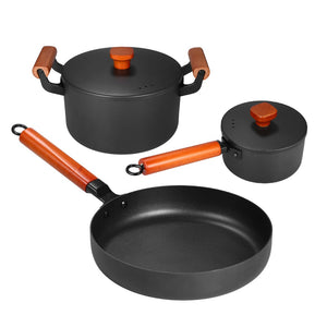 New 3pcs/set Iron Pan Set of 3 Casting Iron Pan Nonstick Iron Pot Soup Pot Milk Pot Frying Pan Kitchen&Dining Tools Cookware