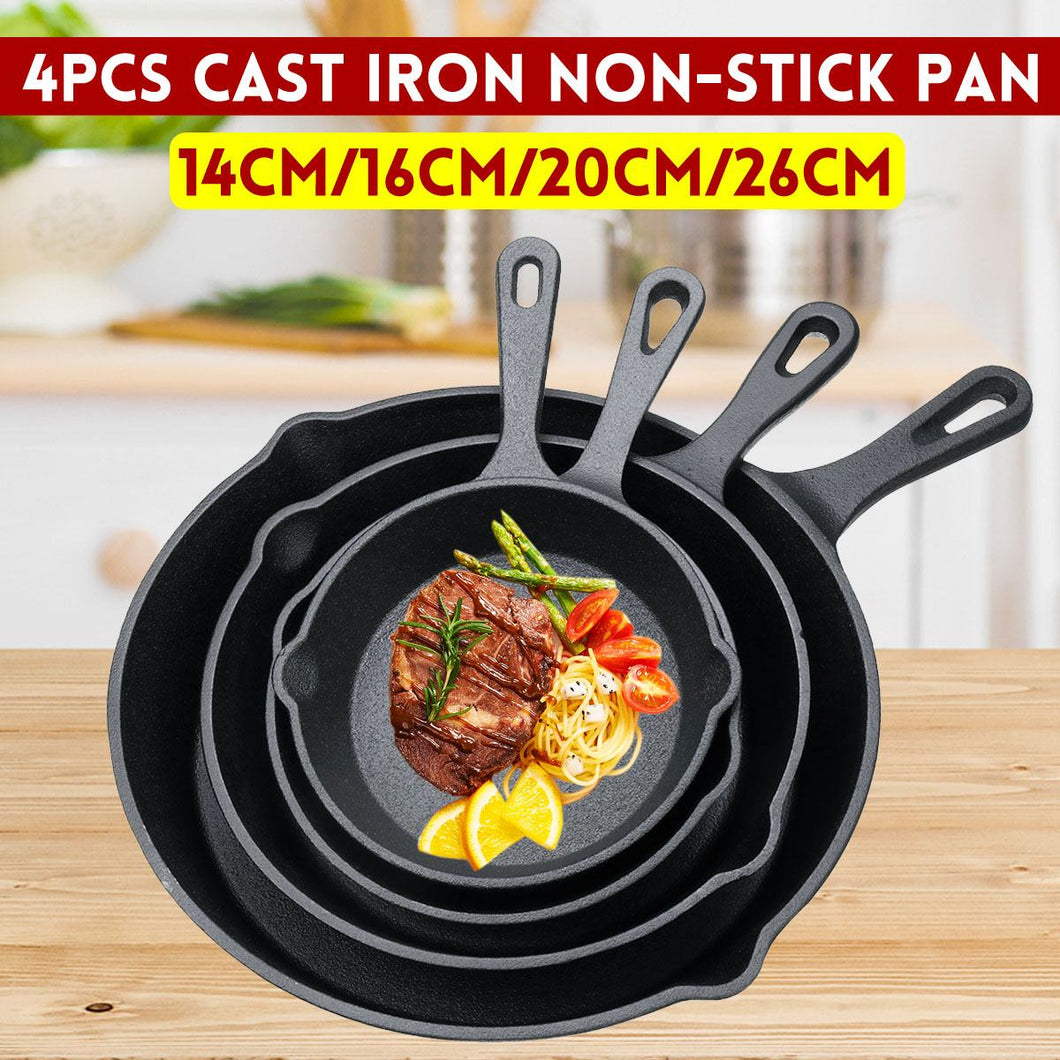 4Pcs/Set 14/16/20/26cm Skillet Frying Pan Cast Iron for Cooking Cooker Pancake Pot Non-stick Kitchen&Dining Tools Cookware