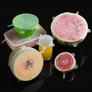 6 Pcs/Set Food Silicone Cover Universal Silicone Lids For Cookware Bowl Pot Reusable Stretch Lids Kitchen Accessories