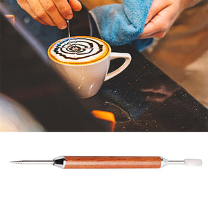 TTLIFE 1PC Wood Handle Stainless Steel Coffee Stencils Latte Foam Spatula Coffeeware DIY Coffee Art Needle Cafe Tool For Barista